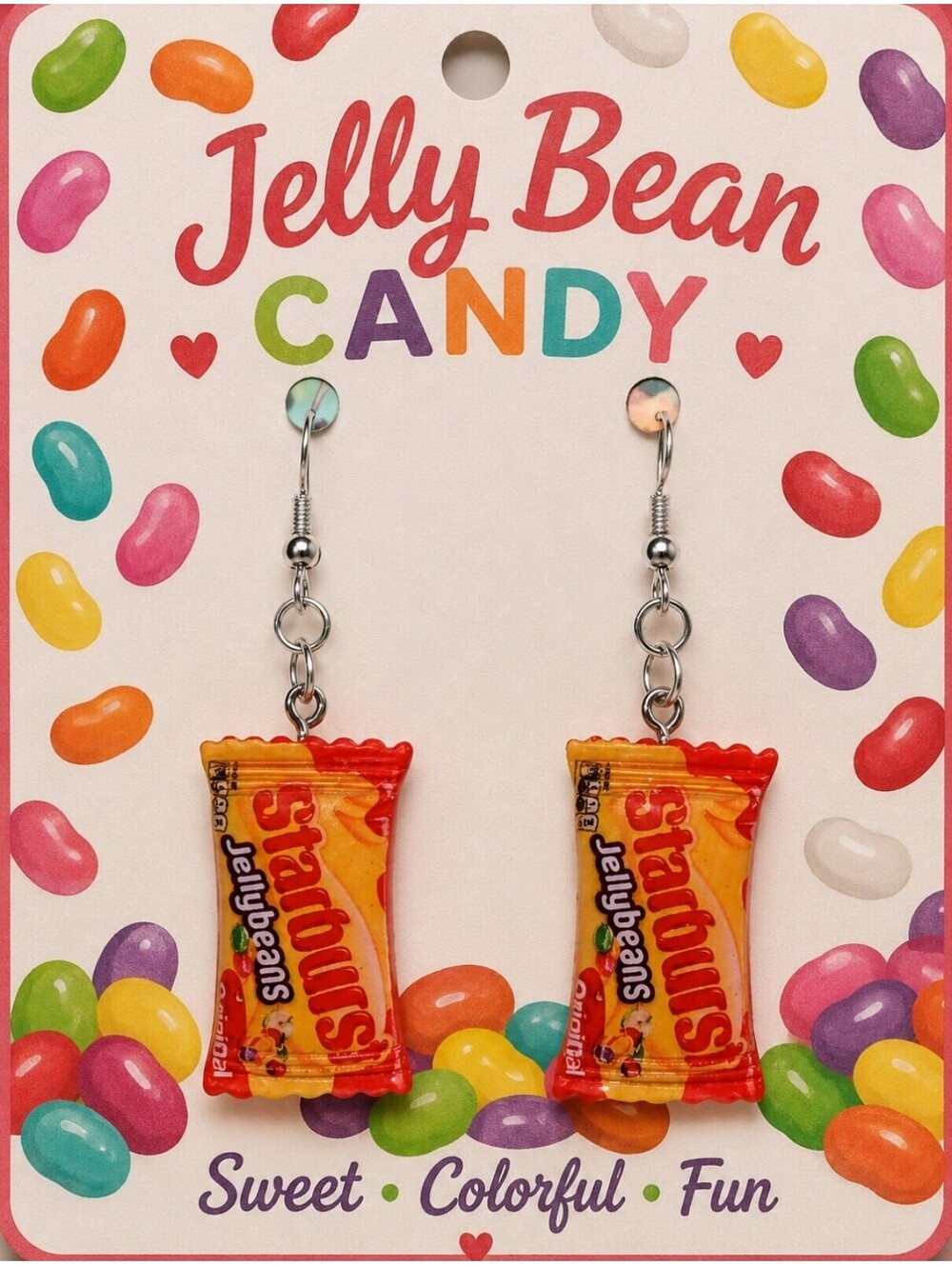 Fun Jewelry Mini Starburst Jelly Bean Candy Bags Novelty Hypoallergenic Earrings